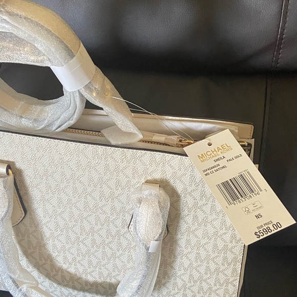 NWT Michael Kors Shelia Medium Signature Logo and Metallic Satchel - Picture 5 of 5